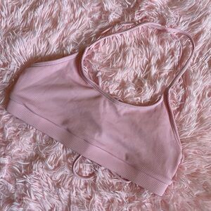 Baby Pink Ribbed Backless Bralette | Small